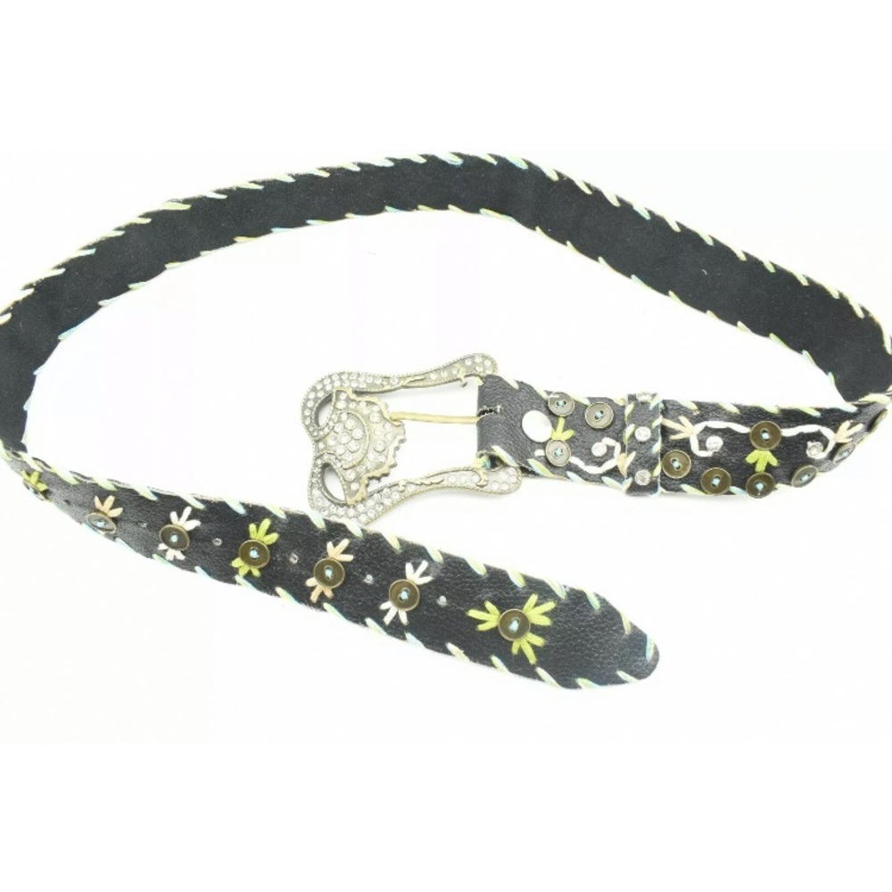 Womens Flower And Rhinestone Embroidered Boho Belt - Picture 4 of 7